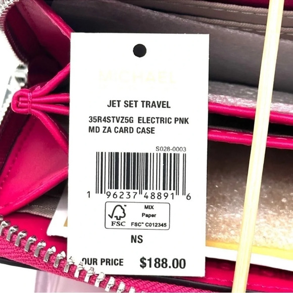 Michael Kors Medium ZA Card Case Wallet Snakeskin Electric Pink Multi - Picture 9 of 9